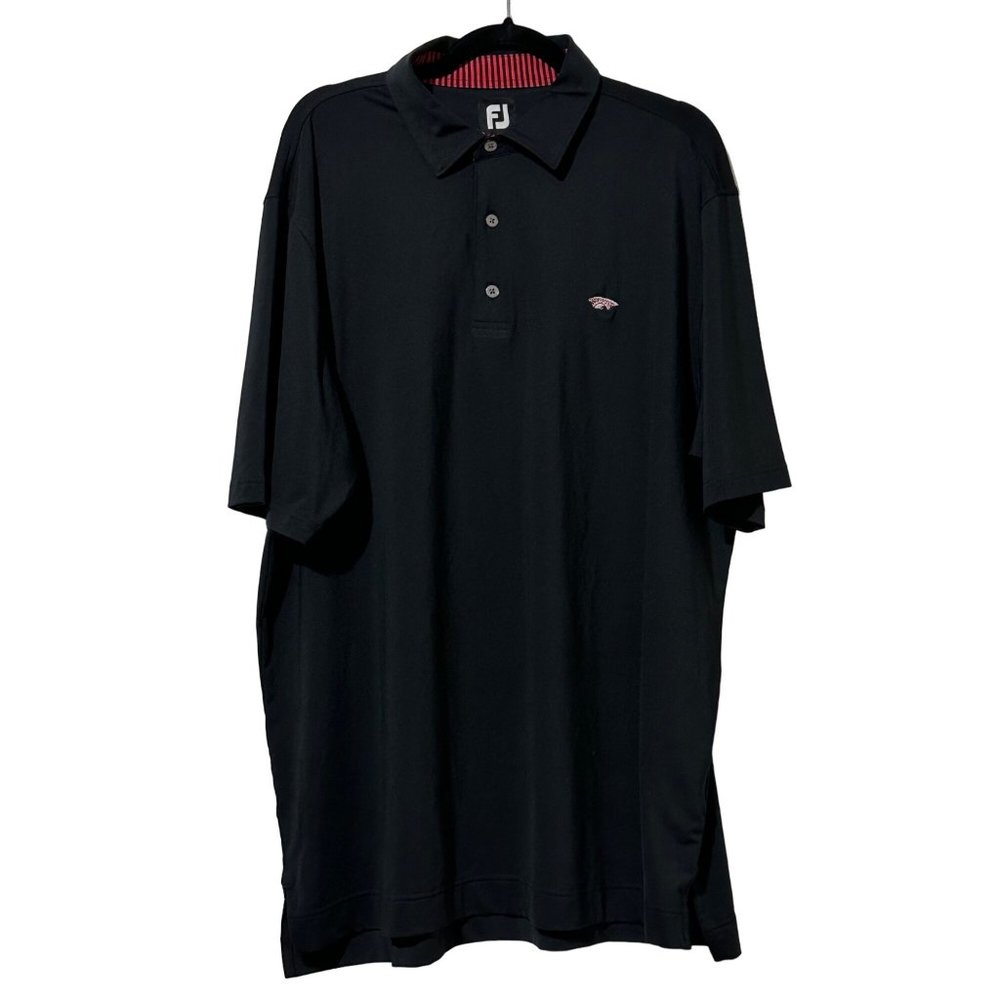 FJ Footjoy men’s size XL Black 3 button collared Golf Polo Shirt
